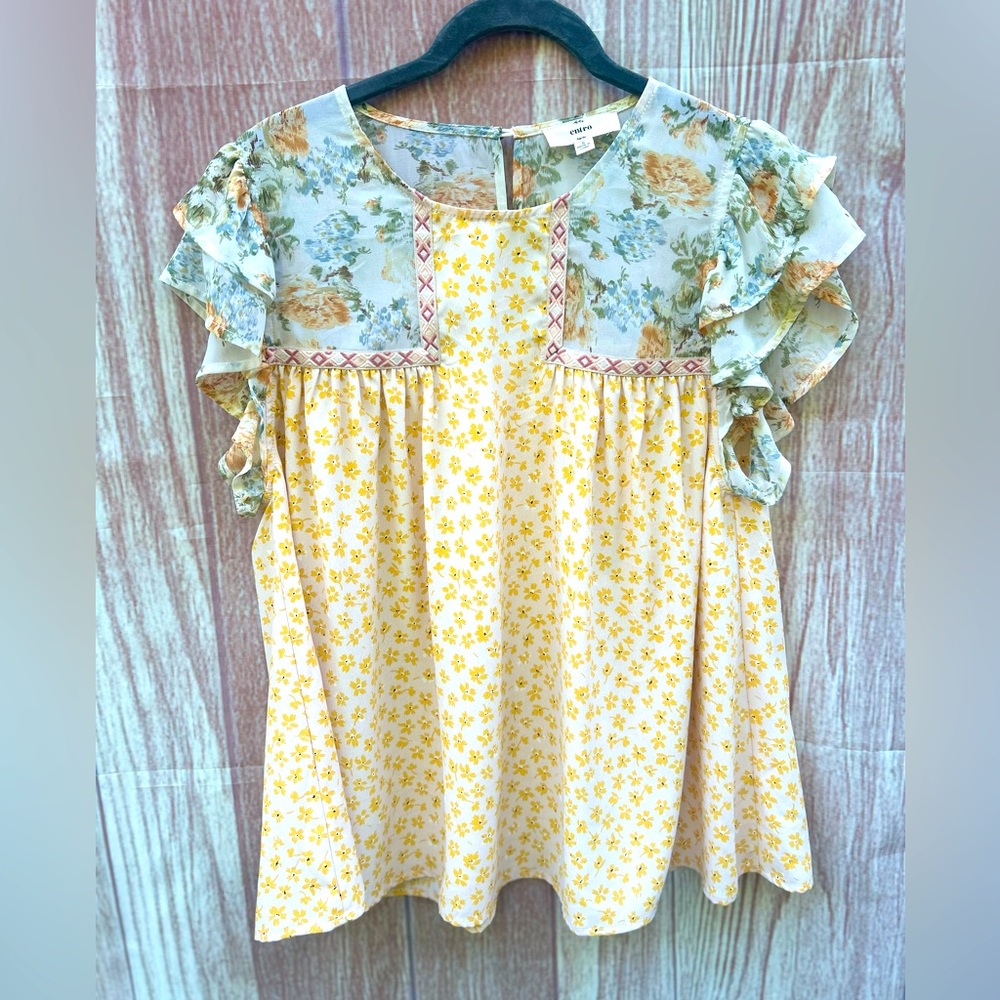 Entro Yellow and Green Floral Blouse